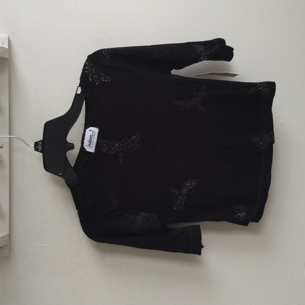 Black Shirt with Silver Dragonfly Design